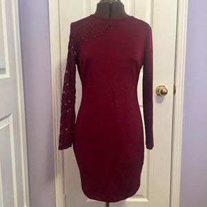 Dynamite Maroon Long Sleeve Lace Bodcon Midi L